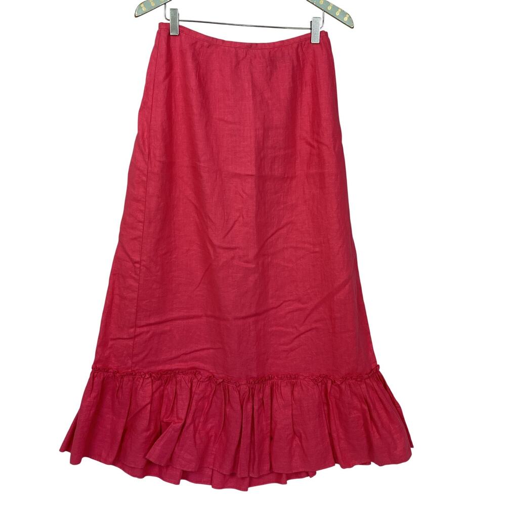 Y2K GAP Linen Maxi Skirt Womens 6 Hotโ Pink Ruffle Tiered Boho Summer Medium Vtg